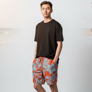 Quiksilver Men's S‎ Brief Lined Board Shorts Hybrid Orange Tropical Inseam 6.5"